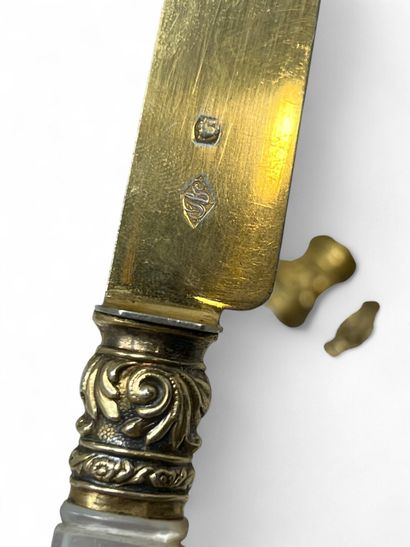Twelve fruit knives, vermeil (800) blade,...