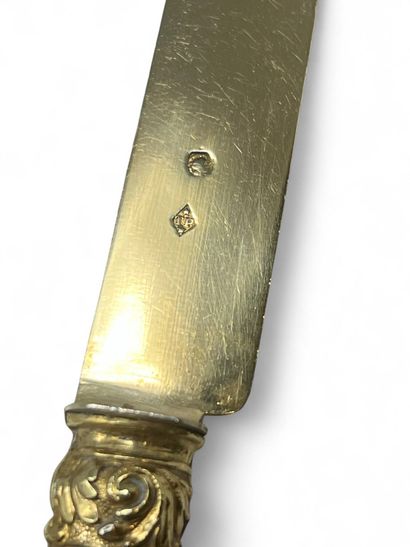 Twelve fruit knives, vermeil (800) blade,...