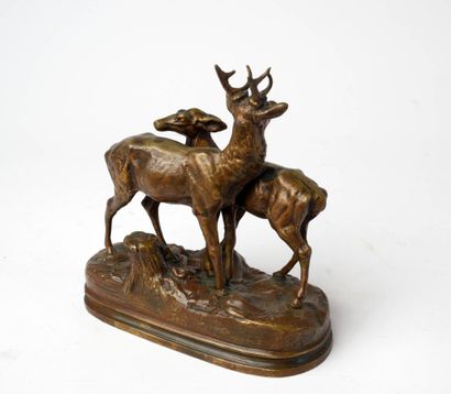 Alfred DUBUCAND (1828-1894)
Cerf et biche.
Groupe...