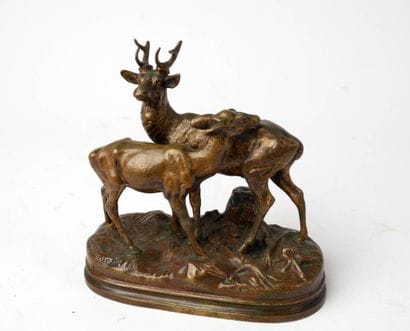 Alfred DUBUCAND (1828-1894)
Cerf et biche.
Groupe...