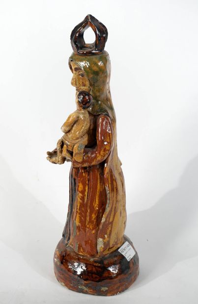 Vierge à l'enfant, 
Sculpture en grès émaillé...