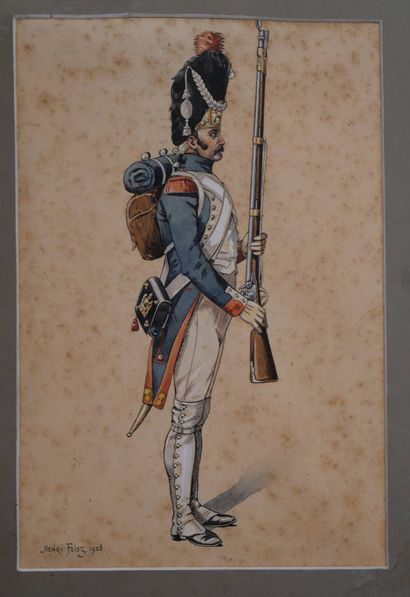 Henri FEIST (XXe)
Grenadier 
Encre et aquarelle...
