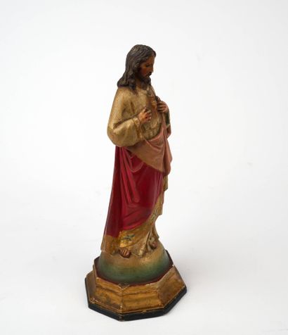 Statuette du Sacré-Cœur de Jésus en bois...