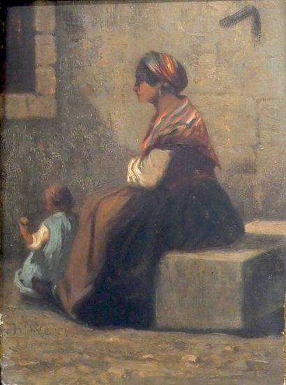 Ecole Française XIXème
Mère assise et son...
