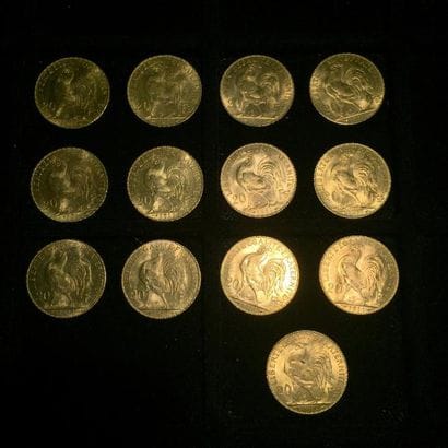 FRANCE

13 pièces or 20 francs au Coq 