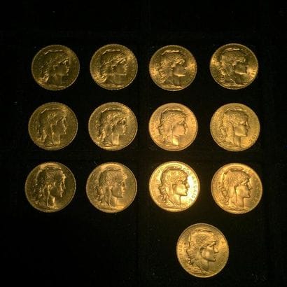 FRANCE

13 pièces or 20 francs au Coq 