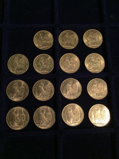 FRANCE

15 pièces or 20 francs au Coq 