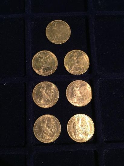 FRANCE

7 pièces or 20 francs au Coq 
