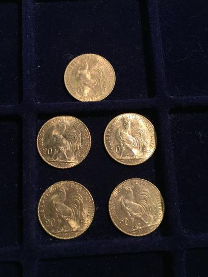 FRANCE

5 pièces or 20 francs au Coq 