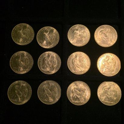 FRANCE

12 pièces or 20 francs au Coq 
