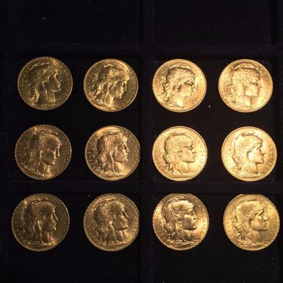 FRANCE

12 pièces or 20 francs au Coq 