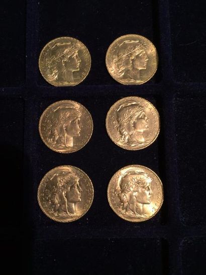 FRANCE

6 pièces or 20 francs au Coq 
