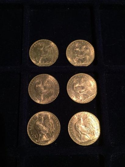 FRANCE

6 pièces or 20 francs au Coq 