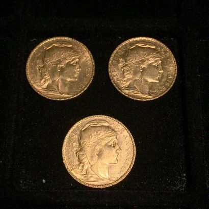 FRANCE

3 pièces or 20 francs au Coq 