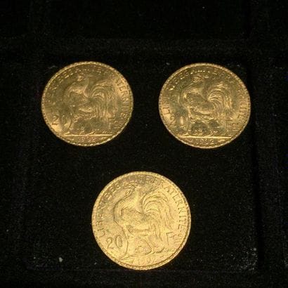 FRANCE

3 pièces or 20 francs au Coq 