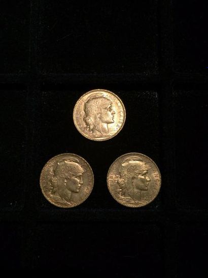 FRANCE

3 pièces or 20 francs au Coq 