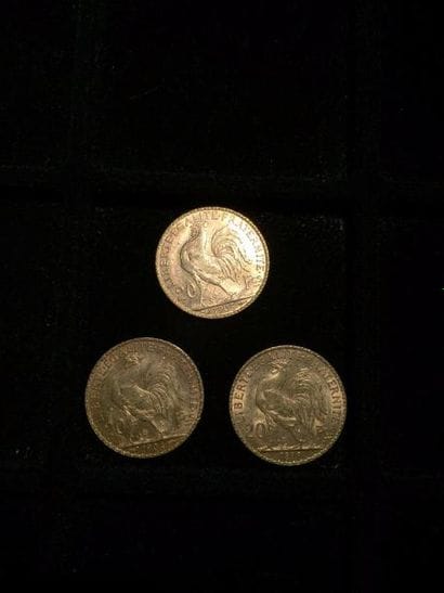 FRANCE

3 pièces or 20 francs au Coq 