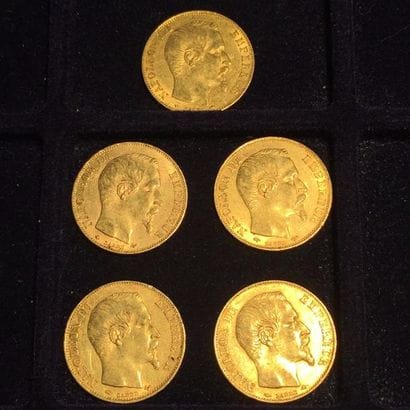 FRANCE

5 pièces or 20 francs Napoléon III...