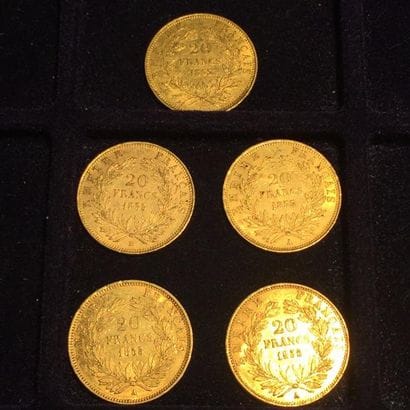 FRANCE

5 pièces or 20 francs Napoléon III...