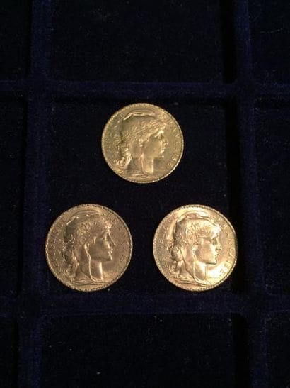 FRANCE

3 pièces or 20 francs au Coq 
