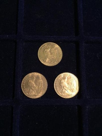 FRANCE

3 pièces or 20 francs au Coq 