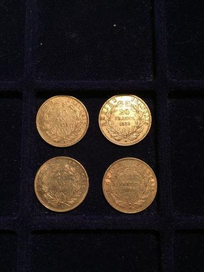 4 pièces 20 francs Napoléon III tête nue...