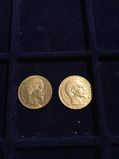 2 pièces 20 francs Napoléon III tête nue...