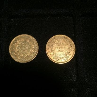 2 pièces 20 francs Napoléon III tête nue...
