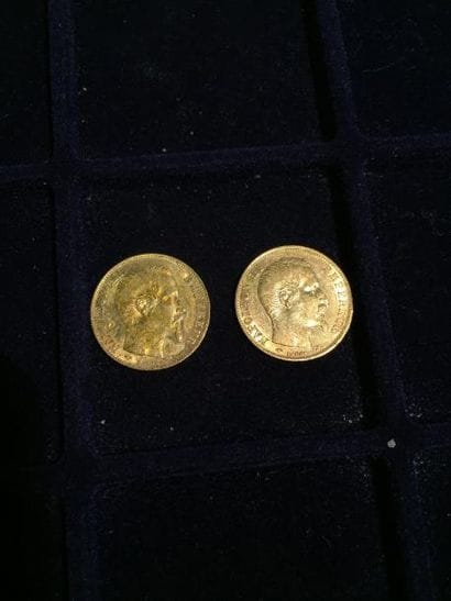 2 pièces 20 francs Napoléon III tête nue...