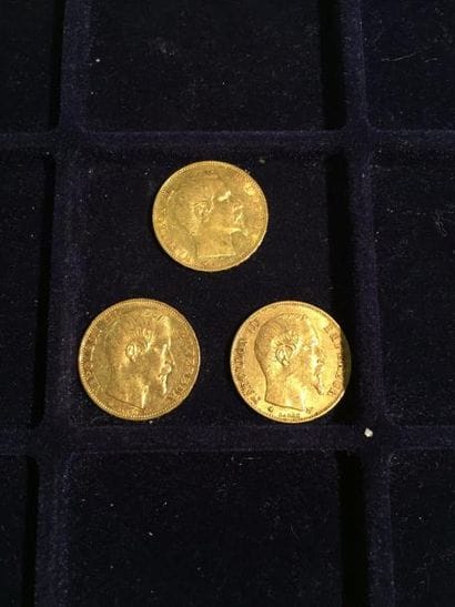 3 pièces 20 francs Napoléon III tête nue...