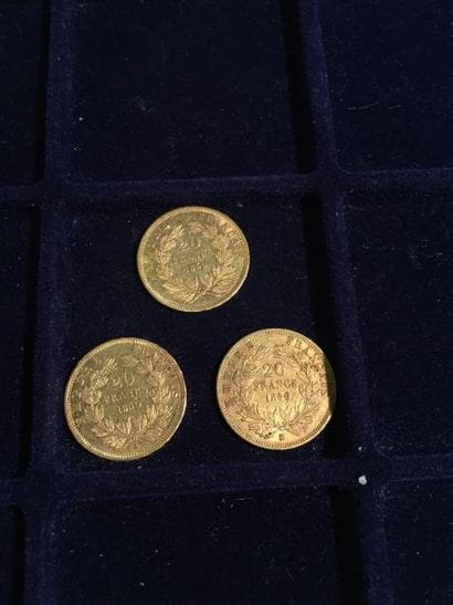 3 pièces 20 francs Napoléon III tête nue...