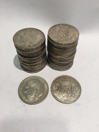 BELGIQUE [ARGENT]

37 pièces argent 5 francs...