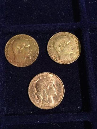 3 pièces de 20 Francs en or jaune de 1855...