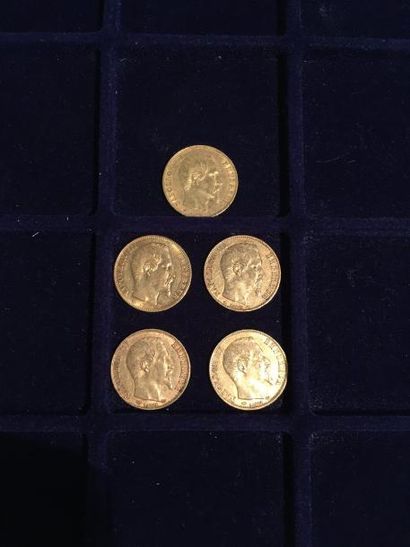 5 pièces or 20 francs Napoléon III tête nue...