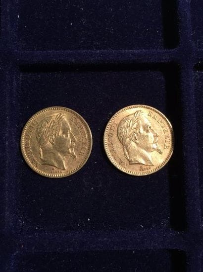 2 pièces or 20 francs Napoléon III tête laurée...