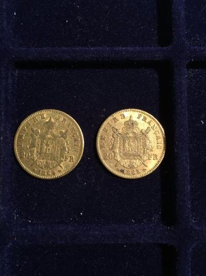 2 pièces or 20 francs Napoléon III tête laurée...