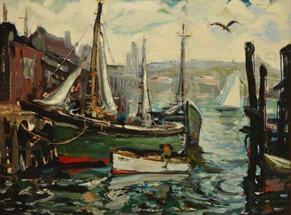 GIUNTA, Joseph (1911-2001) 
Harbour
Oil on...