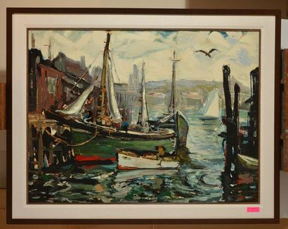 GIUNTA, Joseph (1911-2001) 
Harbour
Oil on...
