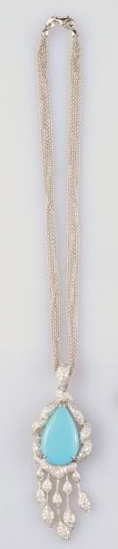 Collier-pendentif en or blanc 18K (poinçonné),...