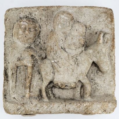 Coptic stone plaque carved in bas-relief,...