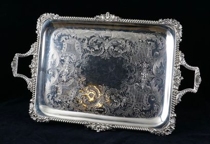 Magnifique plateau de service anglais rectangulaire...
