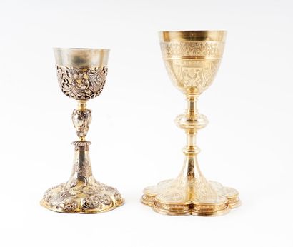 CHALICE
Set of two (2) silver vermeil chalices:
-...