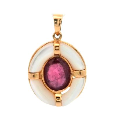 OR 14K, RUBIS
Pendentif et boucles d'oreilles...