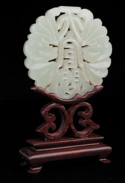 ANTIQUE PLAQUE EN JADE BLANC AJOURÉE AUX...