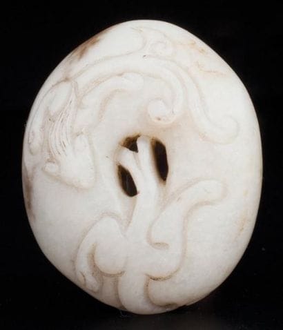 ANTIQUE DISQUE BI EN JADE BLANC AUX DEUX...