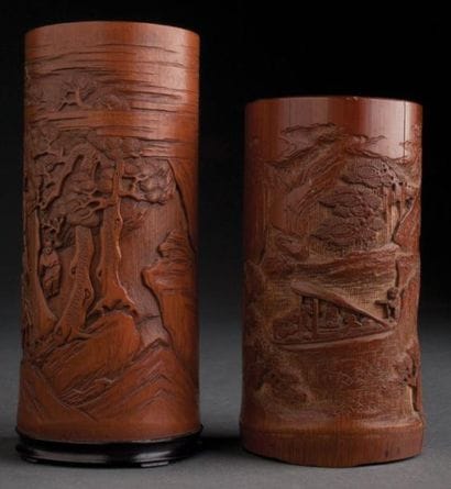 SUITE DE DEUX POTS À PINCEAUX EN BAMBOU,...