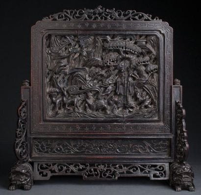 ÉCRAN DE TABLE EN BOIS FONCÉ DYNASTIE QING...