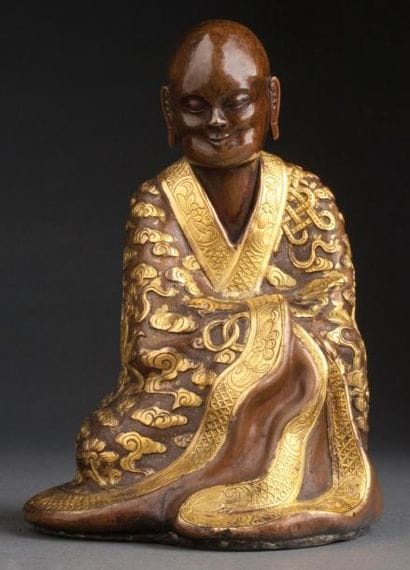 FIGURE EN BRONZE DORÉ DE LUOHAN CHINE, XVIII-XIXE...