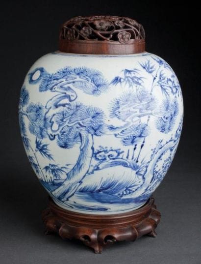 JARRE À GINGEMBRE EN PORCELAINE BLEU ET BLANC...