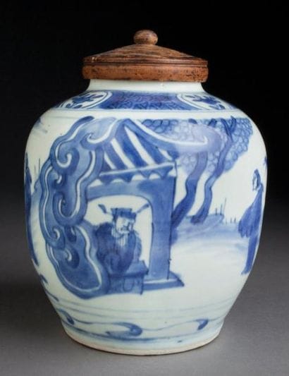 JARRE À GINGEMBRE EN PORCELAINE BLEU ET BLANC...